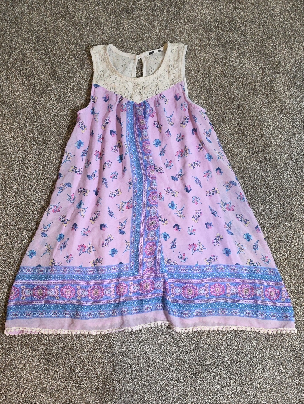 Girls' Pink Floral Lace Dress